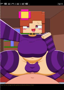 1boy 1futa bed big_breasts blush breasts bulge chubby drooling futanari heart-shaped_pupils intersex jenny_belle_(slipperyt) male male_on_futa minecraft panties penis pov selfie sitting_on_penis sitting_on_person smiling_at_viewer tecnicide