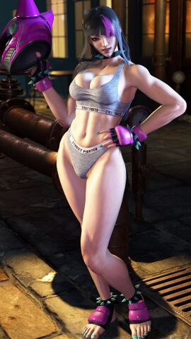 1girls 3d 3d_model asian asian_female big_breasts black_hair blurry_background bra branded_clothes branded_clothing breasts capcom choker cleavage clothed clothing depth_of_field detailed_background feet female fingerless_gloves flat_belly gloves grey_bra grey_panties grey_underwear hair_over_one_eye handwear hourglass_figure ingame_model juri_han korean large_breasts light-skinned_female light_skin looking_at_viewer mod multicolored_hair one_eye_covered one_eye_obstructed panties portrait purple_eyes purple_hair sf_screenshot short_hair slim_waist solo solo_female sports_bra standing street_fighter street_fighter_6 thick_thighs three-quarter_portrait toned toned_female two-tone_hair underwear wide_hips