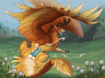 avian black_horn blue_knot blue_penis blue_tongue bodily_fluids cum ejaculation erection feral gay gay_anal gay_male gay_sex genital_fluids genitals gryphon hi_res homosexual homosexual_male horn knot male male/male male_penetrated mythological_avian mythological_creature mythology penis solo solo_male staffkira2891 tongue tongue_out