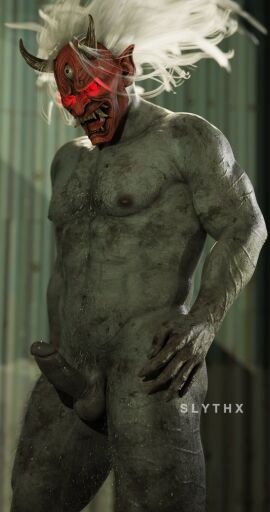3d 505_games balls dead_by_daylight erection hairy hairy_male humanoid humanoid_penis kazan_yamaoka male male_only masked masked_male monster oni_mask penis slythx3d solo solo_focus solo_male the_oni_(dbd) villain white_hair