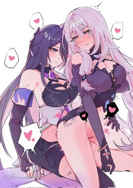 1futa 1girls acheron_(honkai:_star_rail) bare_shoulders black_gloves black_shorts black_swan_(honkai:_star_rail) blush bottomless breasts cleavage closed_mouth coat detached_sleeves dress female futa_on_female futanari gloves hair_between_eyes hand_on_another's_thigh heart highres honkai:_star_rail honkai_(series) intersex large_breasts multiple_females multiple_girls naruuuuuu9 purple_dress purple_eyes purple_hair purple_sleeves pussy pussy_juice reverse_upright_straddle sex shorts sidelocks single_bare_shoulder sitting sweatdrop twitter_username uncensored vaginal_penetration white_coat