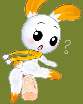 1boy 1girls ? aged_up anthro black_eyes blush blushing_at_viewer bunny bunny_ears bunny_tail chibi choppi_(guppyon) disembodied_penis female female_bunny female_rabbit fluffy fluffy_ears fluffy_tail goo_(copyright) green_background guppyon light-skinned_penis light_skin looking_at_viewer male nec-12 open_mouth orange_ears orange_feet penis pussy rabbit rabbit_ears rabbit_tail scarf staring staring_at_viewer two-tone_body two-tone_fur unaware unseen_male_face vaginal_penetration white_body yellow_scarf