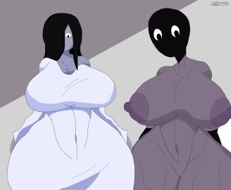 2girls alternate_(mandela_catalogue) ass big_ass big_breasts big_butt big_nipples breasts dark_hair female humanoid kashisbro long_hair mandela_catalogue monster monster_girl n_(mandela_catalogue) scary simple_background the_ring thick_ass thick_thighs white_dress yamamura_sadako