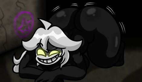 1girls all_fours barefoot black_body completely_nude darkasiden female female_only friday_night_funkin friday_night_funkin_mod full_body girlfriend_(friday_night_funkin) long_hair naked naked_female nude nude_female raised_eyebrow smile solo solo_female teeth teeth_showing the_trollge_files trollge_gf_(fnf) white_hair yellow_eyes