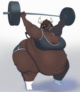 1girls 2023 animal_ears ass barbell bbw belly belly_overhang belly_piercing big_ass big_belly big_breasts black_hair breasts cleavage cow_ears cow_girl cow_horns cow_tail dark-skinned_female dark_skin exercise fat fat_arms fat_ass fat_female fat_thighs female gigantic_belly horn_ring huge_ass huge_belly huge_breasts kemonomimi morbidly_obese morbidly_obese_female mralguienynadie obese obese_female overweight overweight_female piercing short_hair socks sports_bra sportswear ssbbw sweat sweating tail thick_thighs thighs ussbbw weight_lifting white_socks wide_hips