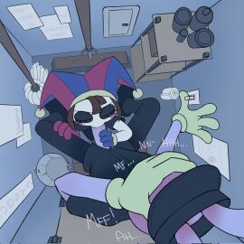 1:1 4_fingers anthro assisted_masturbation blush bookabashka box broom bucket cardboard cardboard_box cleaning_tool closed_eyes closet container covering covering_mouth duo ear_blush fast_food_uniform fellatio female fingers gangle_(tadc) gangle_(the_amazing_digital_circus) glitch_productions hi_res humanoid jax_(tadc) jax_(the_amazing_digital_circus) lagomorph larger_male leporid male male/female mammal masturbation moan mop oral penile penis pomni_(tadc) pomni_(the_amazing_digital_circus) rabbit sex sitting size_difference small_dom_big_sub smaller_female the_amazing_digital_circus