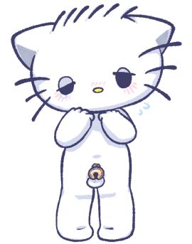 anthro blush chastity_cage chastity_device chibi cute dear_daniel domestic_cat embarrassed felid feline felis femboy fur hello_kitty hello_kitty_(series) lidded_eyes male mammal sanrio solo touboutenshi white_body white_fur