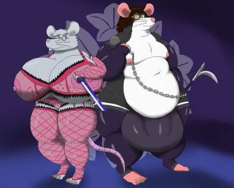 alythewolfcat anthro belly big_belly big_breasts big_bulge breasts bulge clothing duo eyewear female glasses hi_res huge_breasts huge_bulge husband_and_wife hyper hyper_breasts hyper_bulge josie_kouga lingerie male mammal married_couple melee_weapon murid murine nipples rat rodent translucent translucent_clothing weapon wearing_glasses yoshimori_kouga