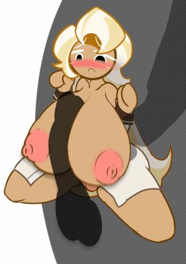 1boy 1girls 7:10 animated blush bouncing_breasts breasts cookie_run erect_penis female gif huge_breasts huge_cock light_cream_cookie looking_down male nekosample paizuri penis shortstack vertical_video