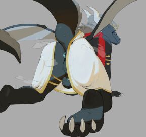 2_horns absurd_res all_fours anthro anus ass balls bau_(bauisstinky) blue_anus bodily_fluids bottomwear claws clothed clothing dragon feet fur furred_dragon furred_scalie genitals hi_res horn loincloth loki_lemuria male multicolored_penis musk musk_clouds musky_butt mythological_creature mythological_scalie mythology partially_clothed penis perineum presenting presenting_anus raised_tail scalie solo solo_male sweat sweaty_ass sweaty_butt tail wings