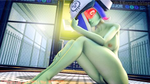 3d a_normal_inkling acht_(splatoon) breasts dedf1sh female green_skin humanoid indigo_hair naked naked_female nipples nude octoling octoling_girl sanitized_(splatoon) sanitized_octoling self_upload sfm sitting source_filmmaker splatoon splatoon_(series) splatoon_2 splatoon_2:_octo_expansion tentacle_hair tinted_eyewear yellow_eyes