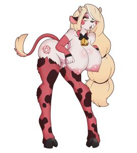 1girls ass big_ass big_breasts big_butt bimbo bimbofication blonde_hair bow bowtie breasts charlie_morningstar_(hazbin_hotel) cow_bell cow_ears cow_girl cow_print cowbell cowification drool drool_string drooling drooling_tongue dull_eyes female female_only hazbin_hotel headgear heart horns_and_hooves hypnosis mind_break mind_control open_mouth pentagram pentagram_tattoo pqfjpqfzh thick_thighs thighs tongue tongue_out transformation wrenzephyr2
