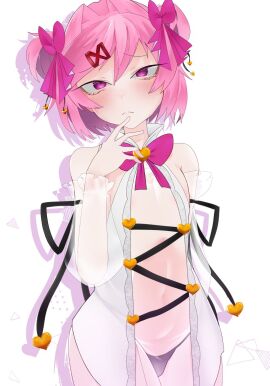 1girls bare_shoulders blush blushing colored commission doki_doki_literature_club exspiravitbag female female_focus female_only natsuki_(doki_doki_literature_club) pink_eyes pink_hair solo solo_female solo_focus
