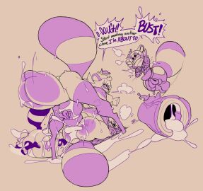 2024 anal anal_sex anthro anthro_on_anthro anthro_penetrated anthro_penetrating anthro_penetrating_anthro ass balls big_balls bodily_fluids canid canine character_request clone clothing cum cum_in_ass cum_inside dialogue digital_media_(artwork) english_text exclamation_point fishnet_clothing fishnet_topwear genital_fluids genitals group hair hi_res huge_balls hyper hyper_balls hyper_genitalia jinti_(artist) leaf male male/male male_penetrated male_penetrating male_penetrating_male mammal motion_lines ninja penetration penile penile_penetration penis penis_in_ass raccoon_dog restricted_palette selfcest sex square_crossover tail tanuki text thick_thighs topwear warrior