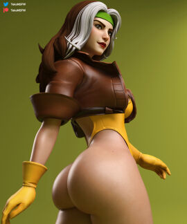 1girls 3d anna_marie ass big_ass breasts brown_eyes brown_gloves brown_hair clothing dyed_bangs female female_only fortnite fortnite:_battle_royale gloves headband highleg highleg_leotard huge_ass large_ass leather leotard lips lipstick long_hair looking_at_viewer looking_back makeup marvel marvel_comics multicolored_hair rogue_(fortnite) rogue_(x-men) smile solo tekonsfw thick_thighs thighs thong_leotard two-tone_hair white_hair wide_hips x-men yellow_leotard
