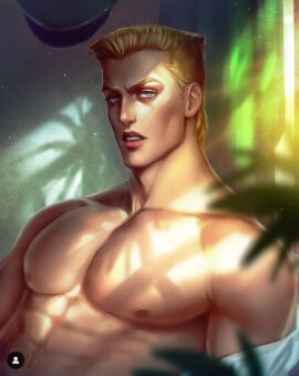1adult adult_only battle_tendency blonde_hair blue_eyes digital_art human_artist jojo's_bizarre_adventure looking_at_viewer male mizuki_katsu mizuki_katsu_(artist) muscular muscular_male no_ai rudolph_von_stroheim solo solo_focus solo_male undressing