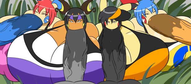 arc_the_plusle big_breasts big_penis blowbang blowjob blowjob_face breasts coil_the_minun fellatio female igphhangout looking_annoyed male outdoor_sex outdoors outside_sex penis precum rachel_the_raichu_(igph) slobber slobber_on_penis sloppy_blowjob sports_bra tank_top tanktop tesla_(igph) wilderness