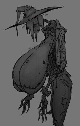 1girls 2d 2d_(artwork) big_breasts bikini_top breasts cleavage creepy creepy_face enormous_breasts female female_only gigantic_breasts horror huge_breasts humanoid hyper_breasts large_breasts long_arms red_eyes scarecrow solo solo_female submarichamomi2 tall_female taller_female top_heavy