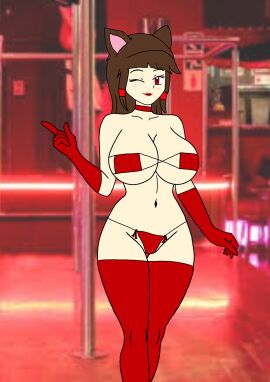 1girls big_breasts bikini brandonvortex_(artist) breasts cat_ears cat_girl catgirl fanart female lipstick panties red_bikini red_eyes red_gloves red_lipstick solo vane_(brandonvortex)