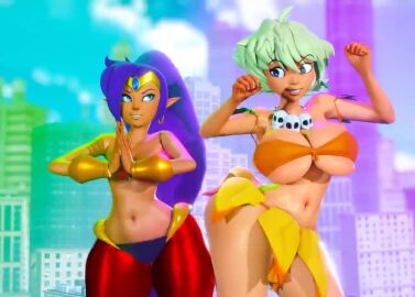 2girls 3d 3d_animation 3d_model animated big_ass big_breasts big_butt blue_eyes bumping_asses city dancing female female_only green_hair jungle_de_ikou junglejunglejuly_(prevence) loop looping_animation mii_(jungle_de_ikou) no_sound pointy_ears prevence purple_hair shantae shantae_(character) short_playtime tagme thick_thighs video wayforward wide_hips