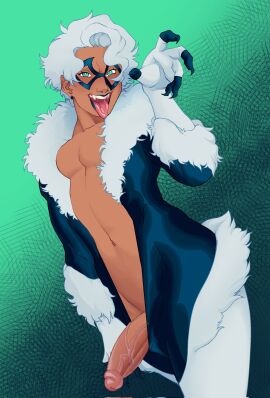 1boy alternate_version_available big_penis black_cat_(marvel) bodysuit claws dark-skinned_male dark_skin domino_mask fangs felicia_hardy felix_hardy femboy genderswap genderswap_(ftm) girly male male_only marvel marvel_comics navel open_bodysuit penis penis_out poohbrews rule_63 sharp_teeth simple_background sissy solo solo_male spider-man_(series) tongue tongue_out uncensored unzipped unzipped_bodysuit veiny_penis white_hair yaoi