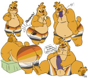 2024 4_fingers 4_toes absurd_res alien antennae_(anatomy) anthro ass balls balls_outline bear_pride_colors becoming_erect belly belly_expansion big_ass big_butt black_eyes body_growth body_growth_(enlargement) bottomwear brown_pawpads buckteeth bulge butt_expansion chest_tuft clothing detailed_bulge dialogue digital_drawing_(artwork) digital_media_(artwork) dipstick_antennae disney english_text erection expansion experiment_(lilo_and_stitch) feet fingers flat_colors fur gay genital_outline genitals glans head_markings heart_symbol hi_res holding_own_penis humanoid_genitalia humanoid_penis leaning leaning_forward leaning_on_table lgbt_pride lilo_and_stitch male markings masturbation maxpany multicolored_antennae occipital_markings open_mouth open_smile overweight overweight_anthro overweight_male pawpads penile penile_masturbation penis penis_outline pride_color_bottomwear pride_color_clothing pride_colors purple_glans purple_penis red_nose reuben_(lilo_and_stitch) shorts signature simple_background sitting size_transformation small_tail smile solo speech_bubble standing tail teal_mouth teeth text toes tongue tongue_out transformation tuft white_background yellow_balls yellow_body yellow_fur