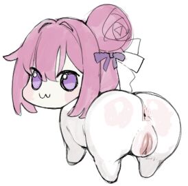 :3 anus ass commentary doro_(nikke) dorothy_(nikke) english_commentary female goddess_of_victory:_nikke hair_bun imaspacebar jianpan_xiafang_de_da_kongge meme pink_hair purple_eyes pussy short_hair single_side_bun solo uncensored