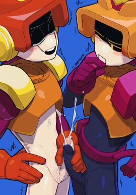 2boys blush brawl_stars brother brothers cum cumming cumming_together foreskin frotting hi_res incest larry_(brawl_stars) lawrie_(brawl_stars) male male/male male_only penis robot robot_boy robot_penis robots shaking simple_background tagme twin_brothers twins uncircumcised yonojimo