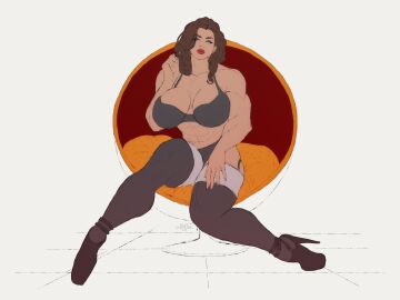 1girls abs alexcherubic breasts brown_hair female female_only flat_colors high_heels lips makeup muscles muscular muscular_female original sketch thick_thighs underwear