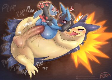 2024_pokemon_teraleak 2boys anal anal_sex animal_genitalia animal_penis anthro biped black_body blue_body blue_fur canine_genitalia canine_penis duo erection fermusieboir4 fur gay gay_sex generation_2_pokemon generation_4_pokemon genitals heart-shaped_pupils hi_res knot lucario male male/male male_lucario male_only male_penetrated male_penetrating male_penetrating_male multicolored_body nintendo pawpads penetration penile penile_penetration penis pokemon pokemon_(species) red_eyes sex sheath tongue tongue_out typhlosion