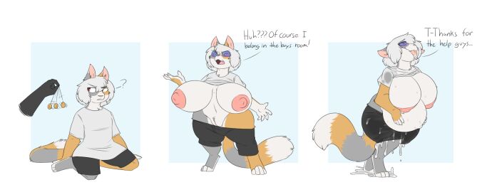 after_sex altered_common_sense altered_perceptions anthro arcanis_(hahaluckyme) big_breasts black_bottomwear black_clothing black_shorts bodily_fluids bottomwear breasts calico_cat clothing cum cum_inside cum_on_body cum_on_leg dialogue domestic_cat exposed_breasts exposed_chest felid feline felis female gender_transformation genital_fluids genitals hair handwritten_text hi_res huge_breasts hypnosis inflation male mammal mind_control mtf_transformation nipples pendulum pendulum_swing question_mark ringed_eyes robertge rolled_up_shirt rule_63 shirt short_hair shorts soaked soaked_in_cum t-shirt text tongue tongue_out topwear transformation vulva white_clothing white_shirt white_t-shirt white_topwear