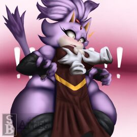 1girls ass blaze_the_cat breasts cat_ears cat_girl cat_tail catgirl curvy_female curvy_figure digital_media_(artwork) female female_only fire floating_hands fluffy furry furry_only groping groping_breasts hi_res huge_ass mobian_(species) revealing_clothes shocked_expression snowyblue sonic_(series) sonic_the_hedgehog_(series) thick_thighs thighhighs watermark