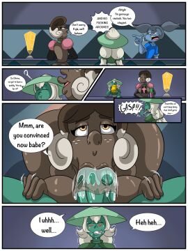 1futa 2d 2girls :>= balls big_breasts blush breasts cartoonfan402 comic_page dark-skinned_female dark_skin duo english_text erection fellatio female futa_on_female futanari gasp gem_(species) gemsona green_skin huge_cock humanoid humanoid_penis intersex meatmench_(artist) nude olivine_(minerva_gems) oral penis public public_sex sex staurolite staurolite_(minerva_gems) steven_universe