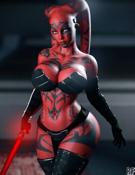1girls 3d alien_girl armor breasts curvaceous curvy_female darth_talon female hi_res large_breasts lekku_(anatomy) lightsaber red_lightsaber red_skin rude_frog sith sith_eyes solo star_wars twi'lek yellow_eyes