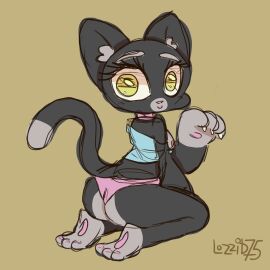 1girls anthro ass barely_clothed big_ass big_eyes black_fur breast_slip breasts cat_girl cat_humanoid cute exposed_breasts feet feline female female_focus female_only furry furry_female furry_only hi_res looking_at_viewer lozzid75 mammal mammal_humanoid nipples original_character panties paws pink_panties shirt_down sitting solo thick_thighs
