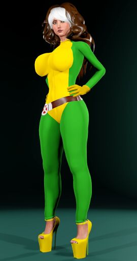 3d anna_marie big_breasts breasts brown_hair feet female high_heels marvel marvel_comics milf mutant_(marvel) rogue_(x-men) x-men xalas yellow_heels