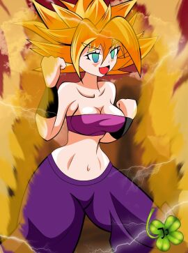 1girls 2017 >:d artist_logo artist_signature aura baggy_pants bangs_between_eyes bare_shoulders belly_button black_armband black_armlet blonde-haired_female blonde_female blonde_hair breasts caulifla cleavage clothed clothed_female clothes clothing curvaceous curvaceous_body curvaceous_female curvaceous_figure curvaceous_hips curvaceous_thighs curvy curvy_body curvy_female curvy_figure curvy_hips curvy_thighs digital_drawing_(artwork) digital_media digital_media_(artwork) dragon_ball dragon_ball_super electricity female female_focus female_only female_saiyan fist fists fit fit_female gold_hair green-eyed_female green_eyes hair_between_eyes hourglass_figure kawaii looking_aside lucky-jj mountain navel open_mouth outdoors pink_top pink_topwear pink_tube_top pink_tubetop purple_pants red_sky round_breasts saiyan saiyan_female shiny shiny_body shiny_breasts shiny_clothes shiny_hair shiny_skin smile smiley_face smiling solo solo_female solo_focus spiky_hair super_saiyan thick thick_body thick_boobs thick_breasts thick_hips thick_thighs tournament_of_power tube_top tubetop universe_6 valley watermark