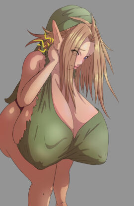 1girls back_pain blonde_female blonde_hair bottomless breast_expansion breasts breasts_bigger_than_head gender_transformation genderswap_(mtf) giant_breasts great_sword height_reduction huge_breasts hylian large_breasts link nintendo nipple_bulge nipples pointed_ears rule_63 sequence shortstack shortstackification shrinking small_breasts sword the_legend_of_zelda top_heavy transformation tunic undeadpenguin37