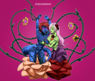 4headboiii blue_skin blush bottomless breasts chloe_(sephirothkefka) cleavage drool expressionless female female_only femdom femsub green_skin hypnosis hypnotic_plant kassidy_(medrifogmatio) long_hair manip mind_control nipples nude original plant short_hair smile tentacle tentacle_in_mouth thighs topless vines