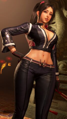3d asian asian_female belly_button big_breasts biker_clothes biker_girl biker_gloves biker_jacket breasts brown_hair cleavage fatal_fury fatal_fury:_city_of_the_wolves female gameplay gameplay_screenshot gloves hand_on_hip ingame_model jacket leather leather_clothing leather_jacket leather_pants long_hair long_sleeves mai_shiranui mai_shiranui_(city_of_the_wolves) official_alternate_costume open_jacket sf_screenshot slim_waist street_fighter street_fighter_6 tagme thick_thighs top video_game video_game_character video_games wide_hips