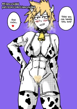 abs clancey366 cow_print english_text female horns milf mitsuki_bakugou mother my_hero_academia pubic_hair text tomboy