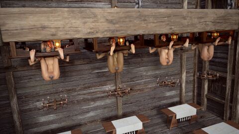 3d 4girls bondage bound_ankles bound_wrists censored censored_pussy female female_only gag gagged multiple_females multiple_girls nude nude_female objectification original pussy spicebound suspension_bondage