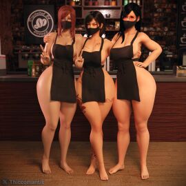 3d 3d_(artwork) apron ass big_ass big_breasts big_butt breasts coffee coffee_shop female final_fantasy final_fantasy_vii glasses mask oc original_character tattoos thiccomantis thick_ass thick_legs thick_thighs tifa_lockhart