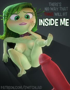 3d anger_(inside_out) disgust_(inside_out) disney eyelashes feet female green_eyes green_hair green_skin inside_out interracial lips male penis pixar red_skin size_difference soles switchlaid tagme