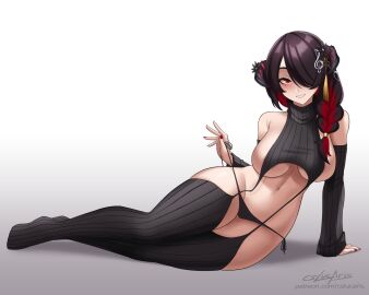 1girls artist_name beauty_mark big_breasts braid breasts brown_hair clothed clothing cropped_sweater cslucaris demon demon_girl demon_horns detached_sleeves female female_only hair_ornament hair_over_one_eye hololive hololive_english hololive_english_-advent- holomilfs horns large_breasts light-skinned_female light_skin looking_at_viewer mamarissa mature_female meme_attire milf mole mole_under_eye mother multicolored_hair nail_polish one_eye_obstructed panties red_eye red_hair red_nails seductive solo suspenders tassel_hair_ornament thighhighs turtleneck turtleneck_sweater virgin_destroyer_sweater virtual_youtuber white_background