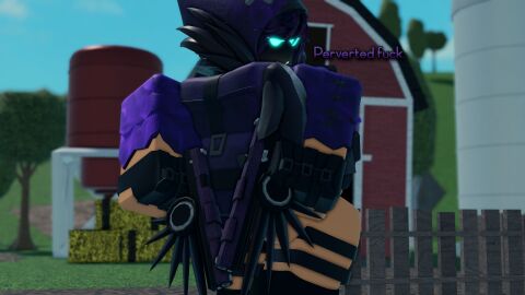 1girls 3d angry ass backpack black_gloves blue_eyes bottomless bottomless_female clothed clothed_female clothing covering_ass dialogue dual_wielding english_text female female_focus fingerless_gloves genderswap genderswap_(mtf) gloves glowing_eyes gun guns holding_gun hood hood_up long_sleeves looking_at_viewer looking_back official_alternate_costume outdoors pinkishpinkas pistol prime_raven_scout purple_clothing purple_hair purple_hood purple_sleeves purple_text roblox roblox_game robloxian rule_63 scout_(tds) short_hair sig_sauer_p320 standing tan-skinned_female tan_skin text thighs tower_defense_simulator