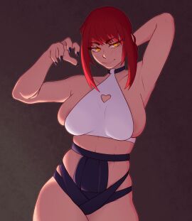 10kyowatts background big_breasts breasts chainsaw_man demon demon_girl fanart fantasy female glowing glowing_eyes hi_res highres huge_breasts makima_(chainsaw_man) nail_polish partially_clothed partially_clothed_female partially_nude red_hair sideboob simple_background solo solo_female solo_focus tagme thick thick_thighs uncensored