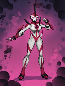 1girls alien alien_girl alien_humanoid ben_10 bracelet cartoon_network chaquetrix eltefo23 female female_focus female_only hips no_pupils pink_eyes pinup plain_background red_body red_skin rule_63 simple_background solo solo_female thighs to'kustar way_big white_body white_skin