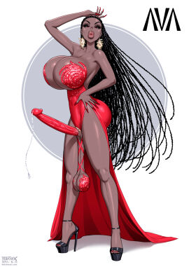 1futa 2022 ava_(fellatrix) ava_steele balls big_lips black_female black_penis breasts busty cock_sleeve_(clothes) condom dark-skinned_futa dark_skin dreadlocks dress earrings erection fellatrix female futa_only futanari huge_breasts intersex long_balls long_hair long_penis low_hanging_balls mostly_nude painted_nails painted_toenails penis red_eyes saggy_balls solo stripper_heels urethral_beads