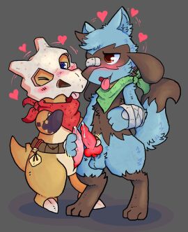 anthro assisted_masturbation balls claus_(kiyata) cubone duo frottage generation_1_pokemon generation_4_pokemon genitals hi_res lustylu male male/male nintendo penile penis penises_touching pokemon pokemon_(species) riolu roy_(solflint) sex